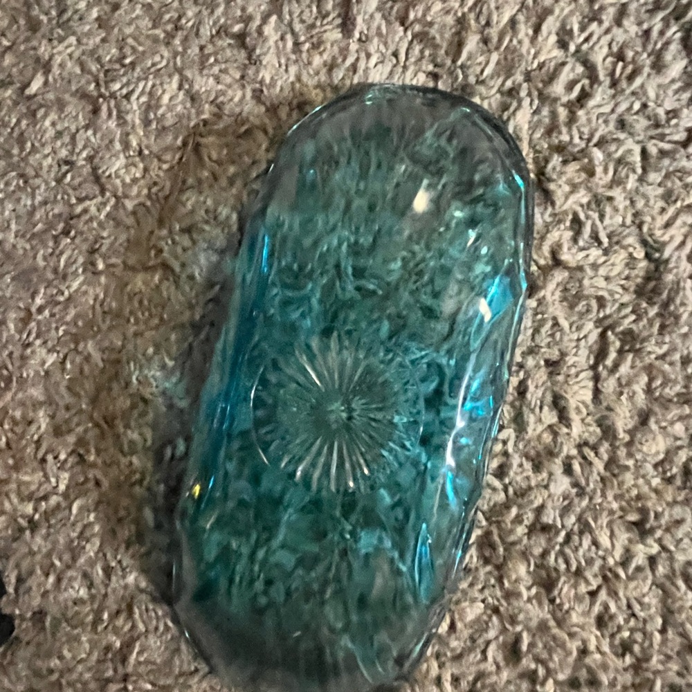 Anchor Hocking Starburst Glass Blue Banana Split Ice Cream Butter Dish Vintage - Picture 2 of 3